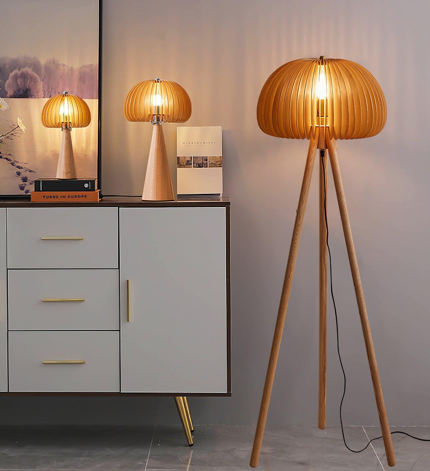 Modern Wooden Pumpkin Floor Lamp Handcrafted Wood Standing Light for Living Room and Bedroom