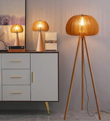 Modern Wooden Pumpkin Floor Lamp Handcrafted Wood Standing Light for Living Room and Bedroom
