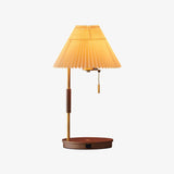 Retro Wooden Bedside Table Lamp with Pleated Fabric Shade Mid Century Modern Desk Light