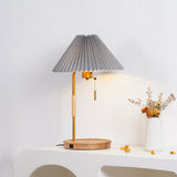 Retro Wooden Bedside Table Lamp with Pleated Fabric Shade Mid Century Modern Desk Light