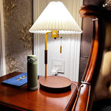 Retro Wooden Bedside Table Lamp with Pleated Fabric Shade Mid Century Modern Desk Light