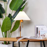 Retro Wooden Bedside Table Lamp with Pleated Fabric Shade Mid Century Modern Desk Light