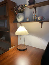 Retro Wooden Bedside Table Lamp with Pleated Fabric Shade Mid Century Modern Desk Light