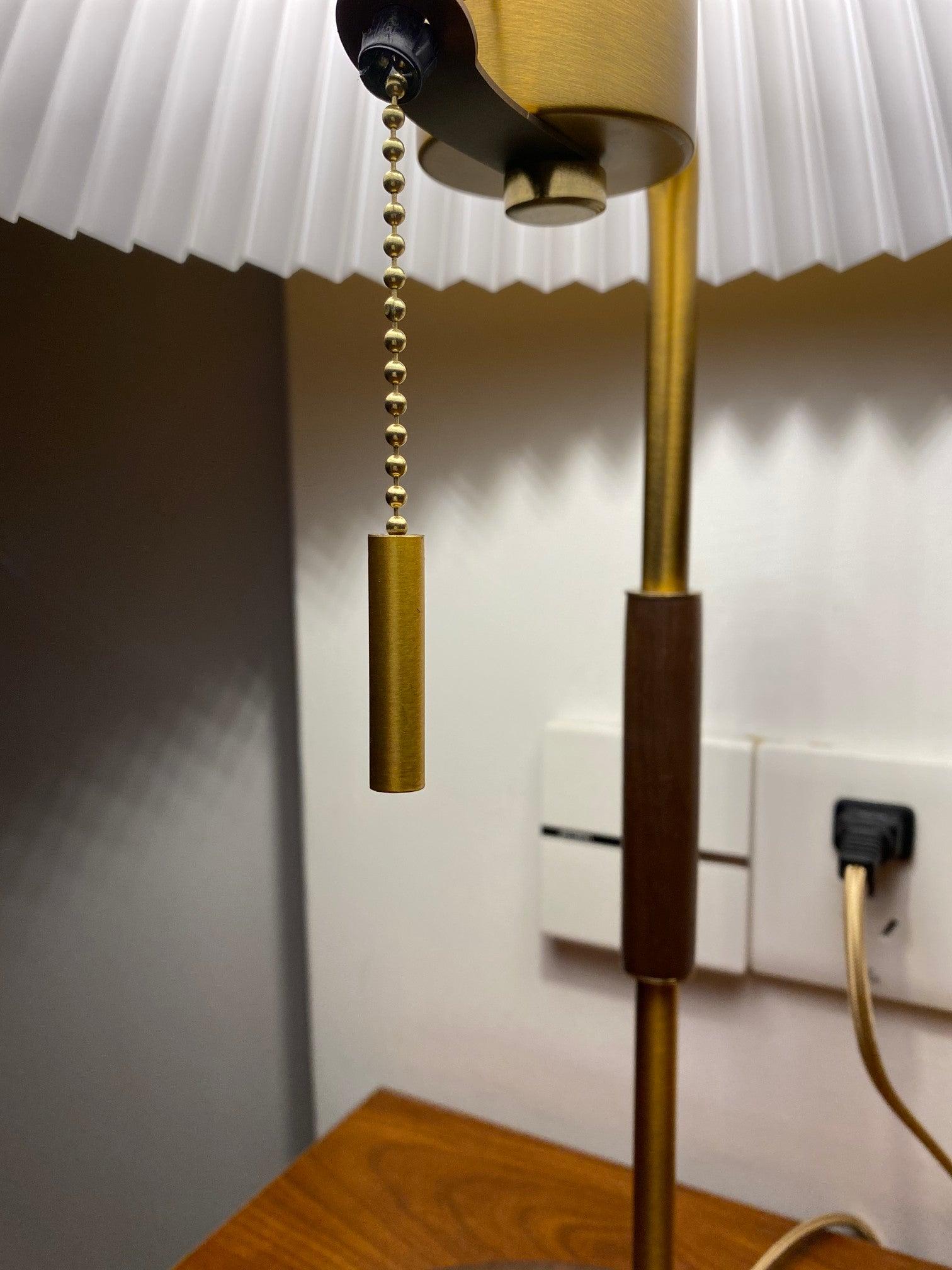 Retro Wooden Bedside Table Lamp with Pleated Fabric Shade Mid Century Modern Desk Light