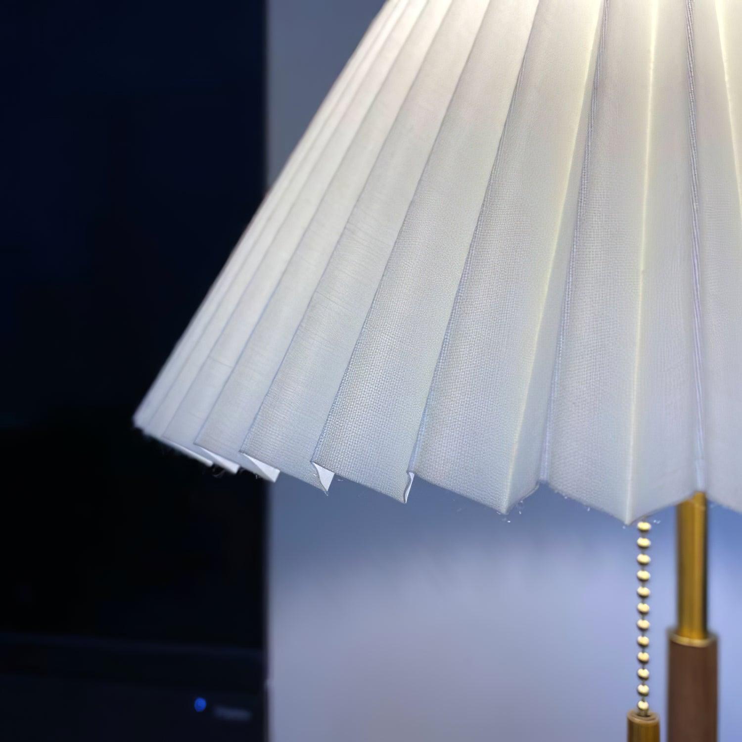 Retro Wooden Bedside Table Lamp with Pleated Fabric Shade Mid Century Modern Desk Light