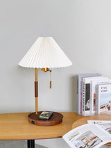 Retro Wooden Bedside Table Lamp with Pleated Fabric Shade Mid Century Modern Desk Light