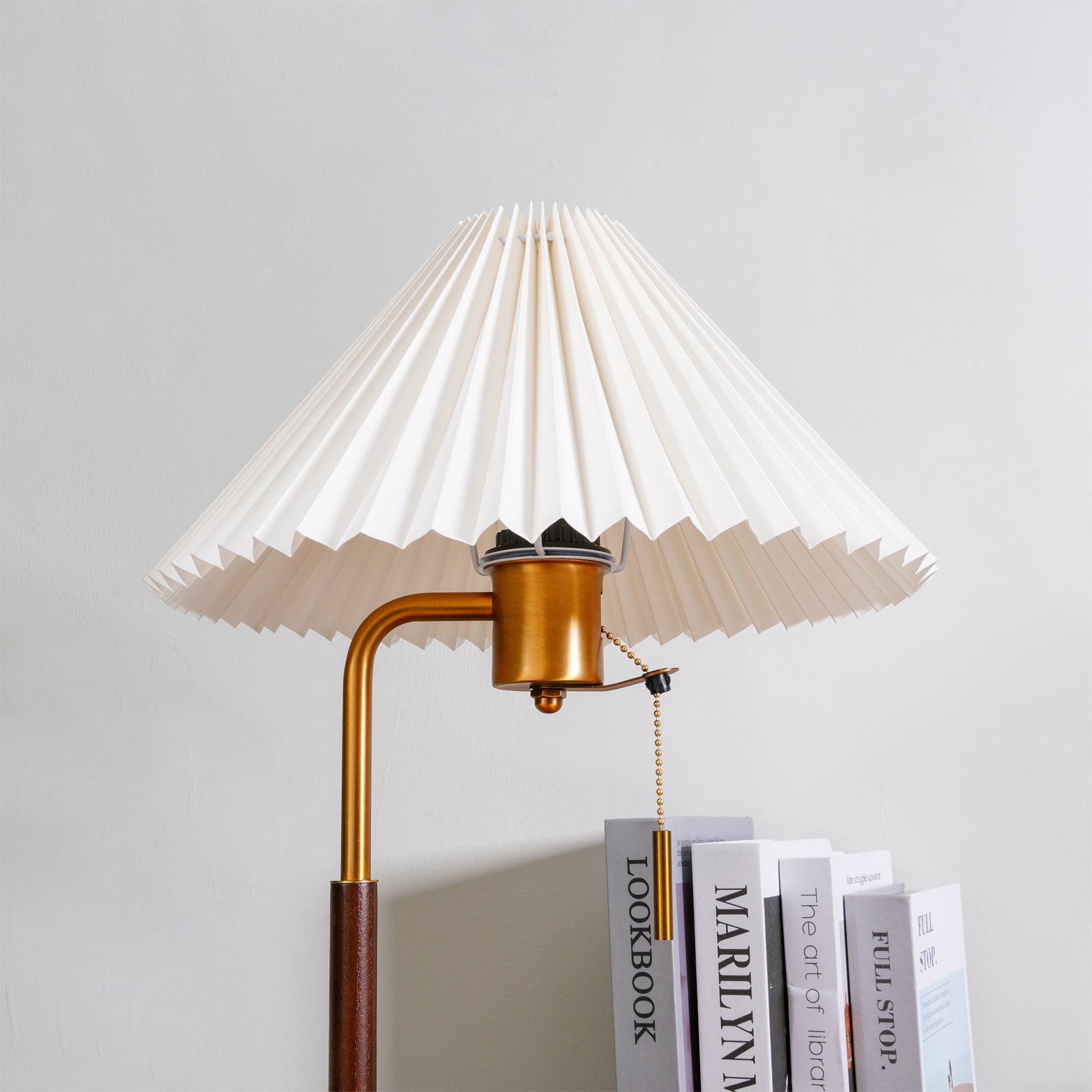 Retro Wooden Bedside Table Lamp with Pleated Fabric Shade Mid Century Modern Desk Light