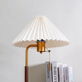 Retro Wooden Bedside Table Lamp with Pleated Fabric Shade Mid Century Modern Desk Light