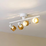 Modern 4 Light Adjustable Wooden Spot Ceiling Lamp with Oak Walnut Finish for Interior Decor