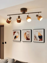 Modern 4 Light Adjustable Wooden Spot Ceiling Lamp with Oak Walnut Finish for Interior Decor
