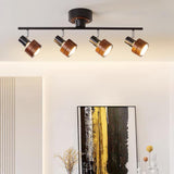 Modern 4 Light Adjustable Wooden Spot Ceiling Lamp with Oak Walnut Finish for Interior Decor