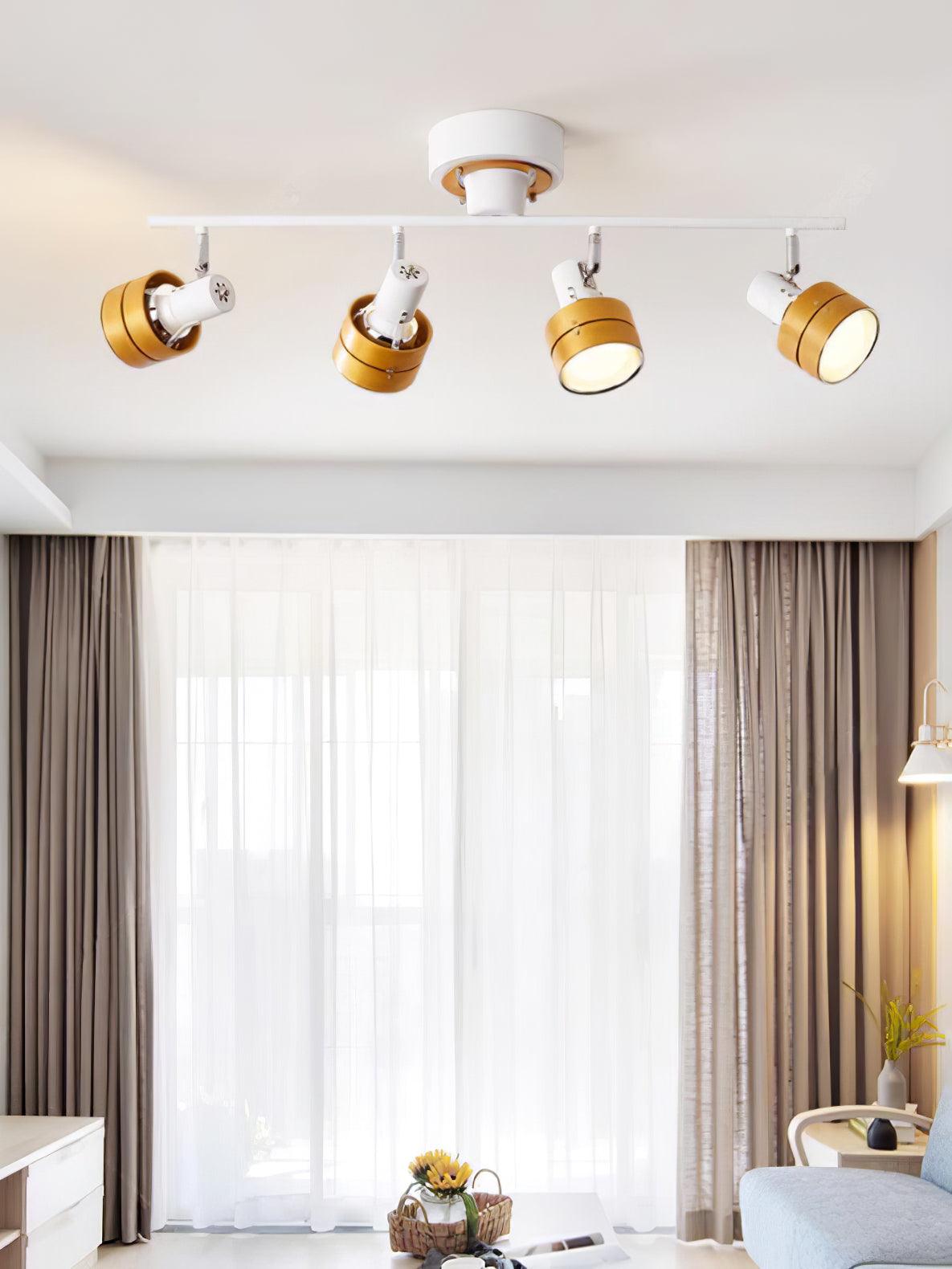 Modern 4 Light Adjustable Wooden Spot Ceiling Lamp with Oak Walnut Finish for Interior Decor