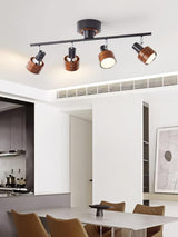 Modern 4 Light Adjustable Wooden Spot Ceiling Lamp with Oak Walnut Finish for Interior Decor