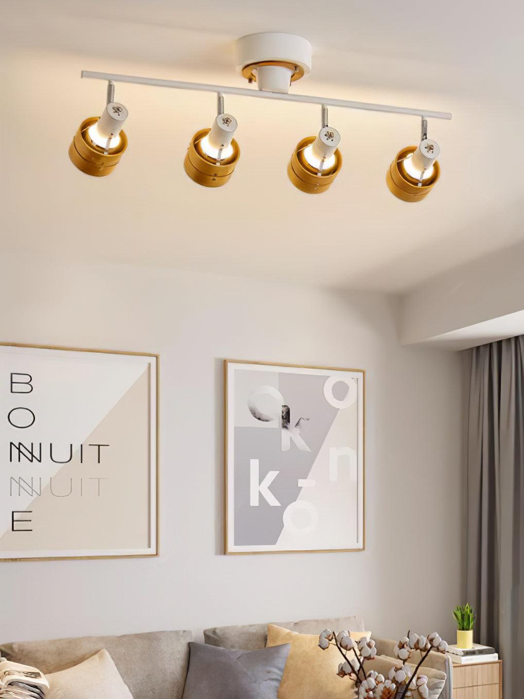 Modern 4 Light Adjustable Wooden Spot Ceiling Lamp with Oak Walnut Finish for Interior Decor