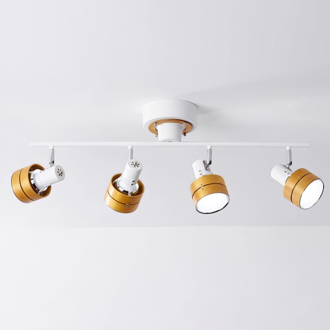 Modern 4 Light Adjustable Wooden Spot Ceiling Lamp with Oak Walnut Finish for Interior Decor