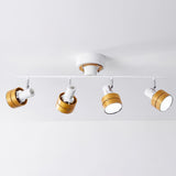 Modern 4 Light Adjustable Wooden Spot Ceiling Lamp with Oak Walnut Finish for Interior Decor