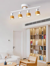 Modern 4 Light Adjustable Wooden Spot Ceiling Lamp with Oak Walnut Finish for Interior Decor