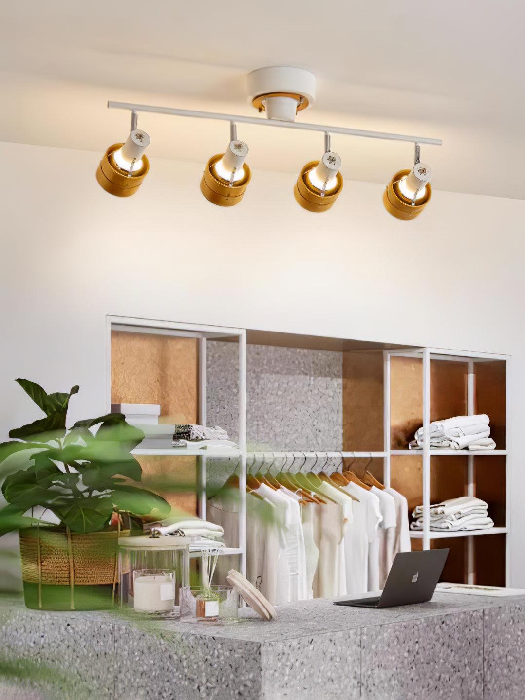 Modern 4 Light Adjustable Wooden Spot Ceiling Lamp with Oak Walnut Finish for Interior Decor