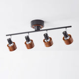 Modern 4 Light Adjustable Wooden Spot Ceiling Lamp with Oak Walnut Finish for Interior Decor