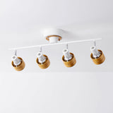 Modern 4 Light Adjustable Wooden Spot Ceiling Lamp with Oak Walnut Finish for Interior Decor