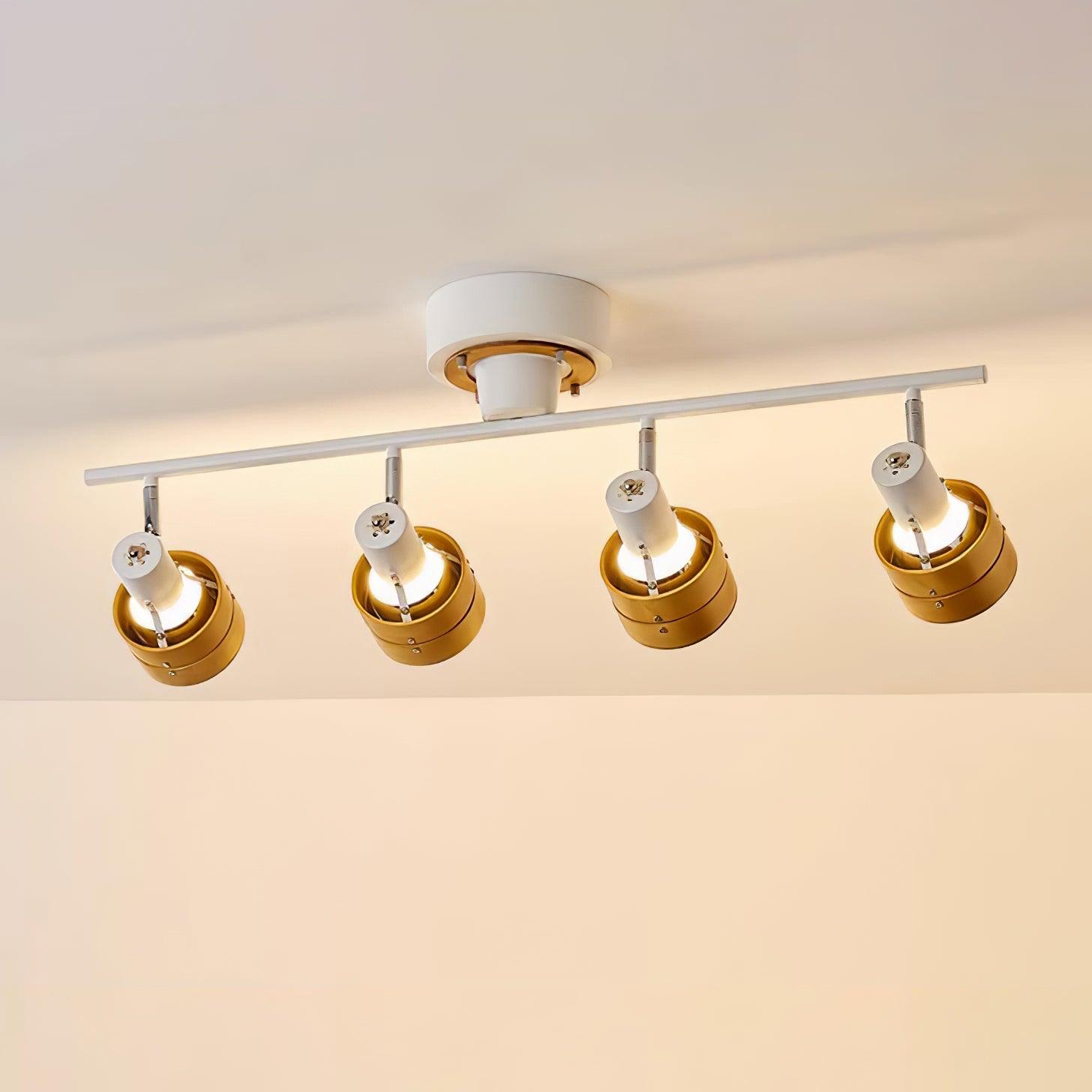 Modern 4 Light Adjustable Wooden Spot Ceiling Lamp with Oak Walnut Finish for Interior Decor