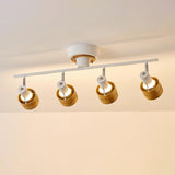 Modern 4 Light Adjustable Wooden Spot Ceiling Lamp with Oak Walnut Finish for Interior Decor