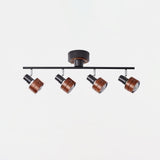 Modern 4 Light Adjustable Wooden Spot Ceiling Lamp with Oak Walnut Finish for Interior Decor