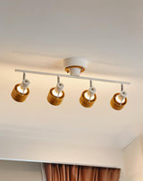 Modern 4 Light Adjustable Wooden Spot Ceiling Lamp with Oak Walnut Finish for Interior Decor