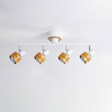 Modern 4 Light Adjustable Wooden Spot Ceiling Lamp with Oak Walnut Finish for Interior Decor