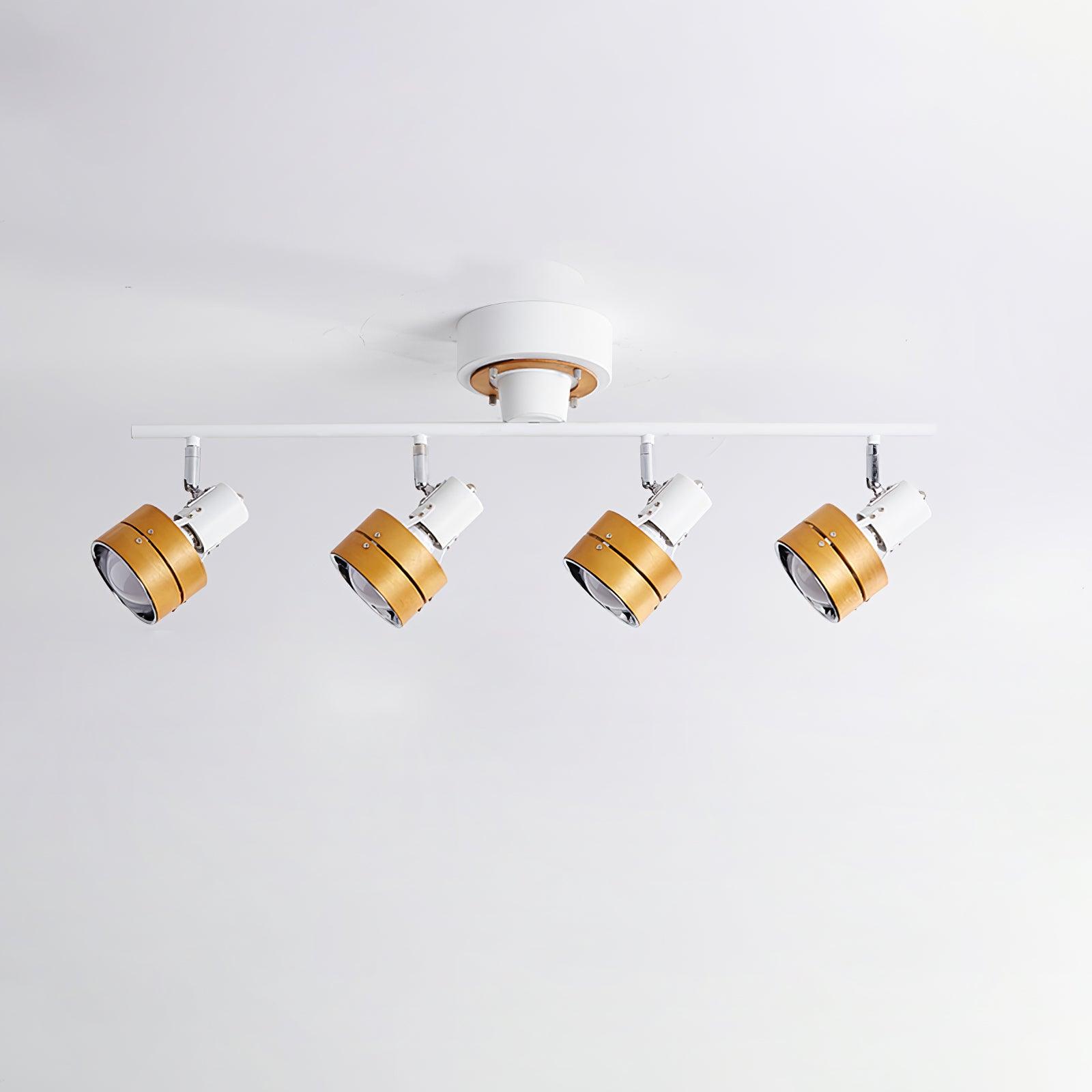 Modern 4 Light Adjustable Wooden Spot Ceiling Lamp with Oak Walnut Finish for Interior Decor
