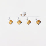 Modern 4 Light Adjustable Wooden Spot Ceiling Lamp with Oak Walnut Finish for Interior Decor
