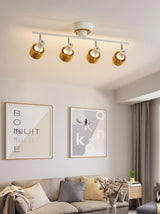 Modern 4 Light Adjustable Wooden Spot Ceiling Lamp with Oak Walnut Finish for Interior Decor