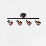 Modern 4 Light Adjustable Wooden Spot Ceiling Lamp with Oak Walnut Finish for Interior Decor