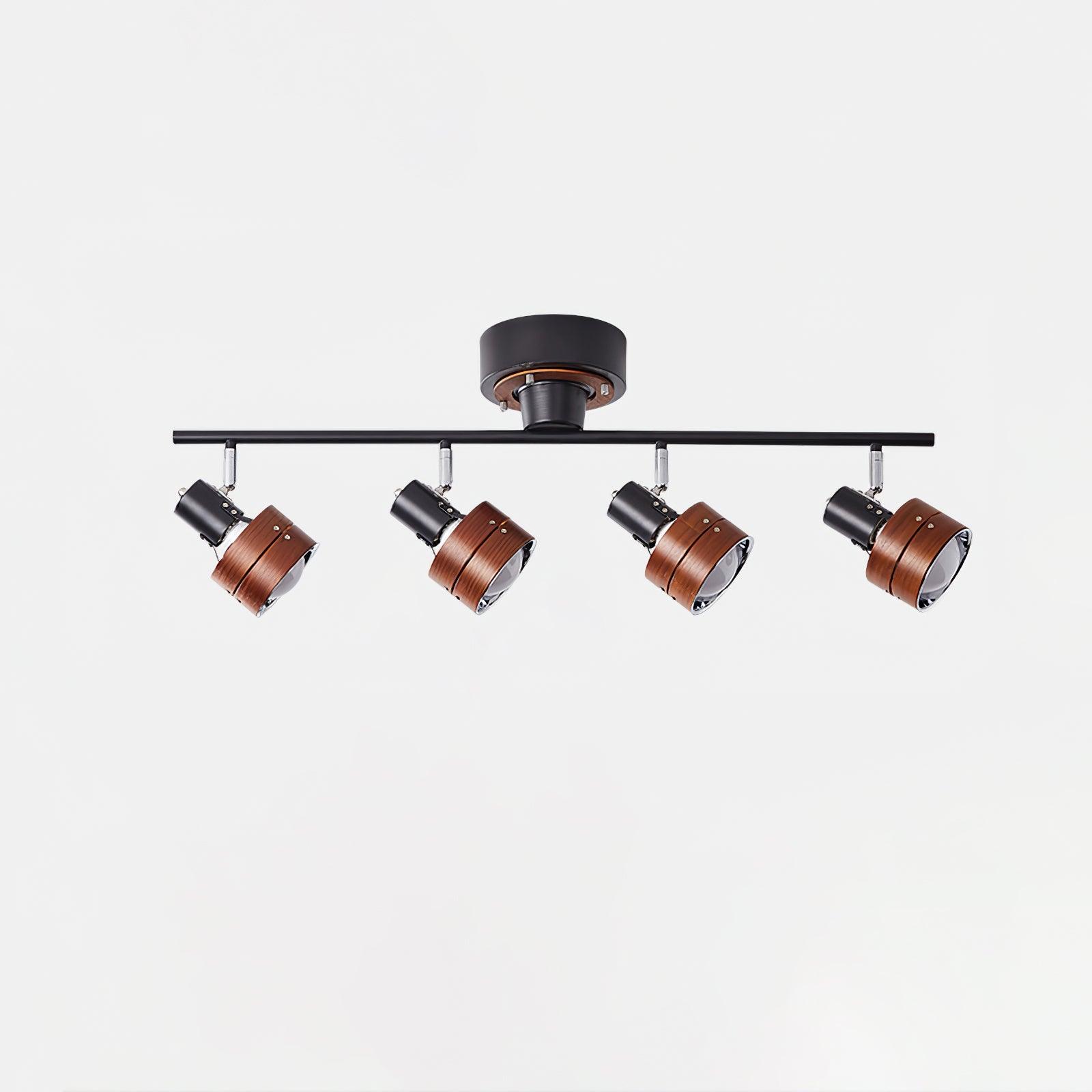 Modern 4 Light Adjustable Wooden Spot Ceiling Lamp with Oak Walnut Finish for Interior Decor