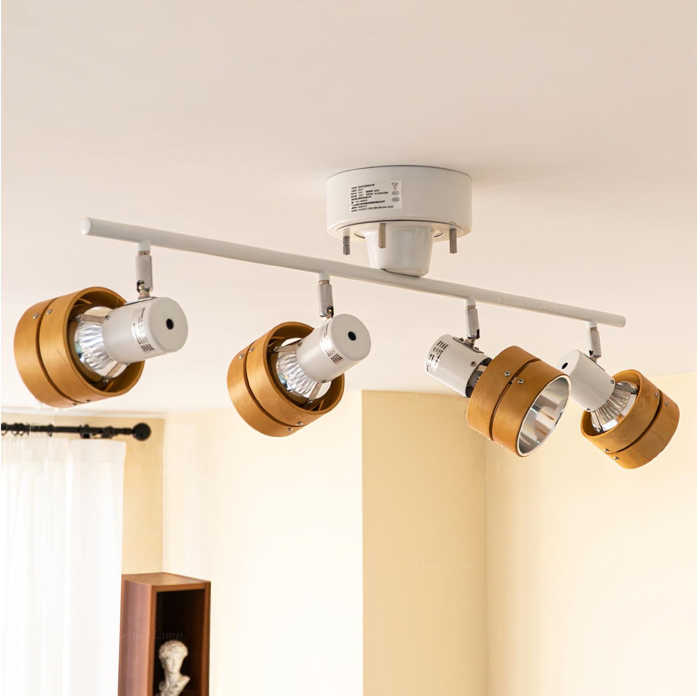 Modern 4 Light Adjustable Wooden Spot Ceiling Lamp with Oak Walnut Finish for Interior Decor