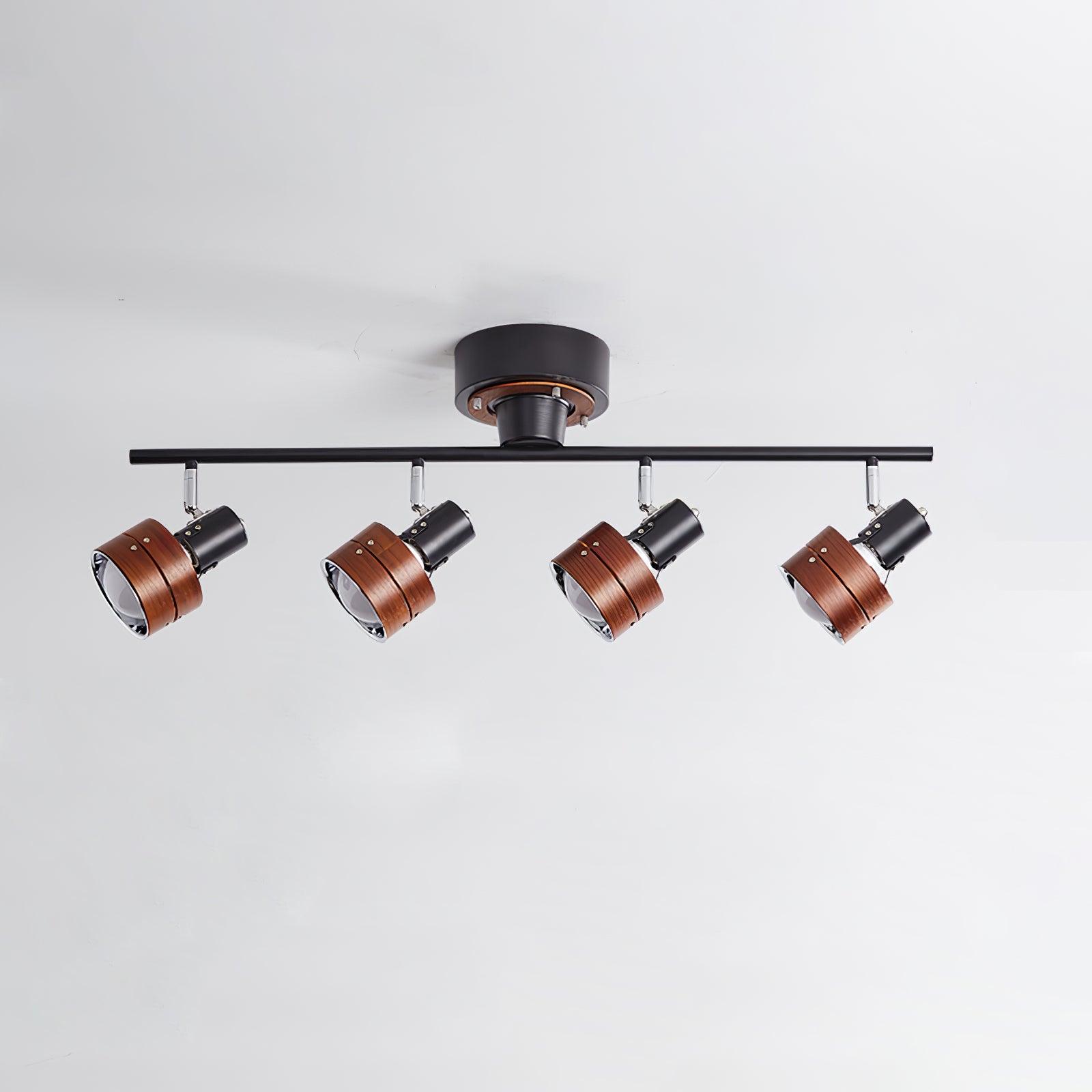 Modern 4 Light Adjustable Wooden Spot Ceiling Lamp with Oak Walnut Finish for Interior Decor