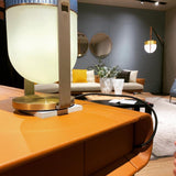 Xi Contemporary Glass Sphere Bedside Lamp with Metal Base for Bedroom Decor