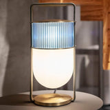Xi Contemporary Glass Sphere Bedside Lamp with Metal Base for Bedroom Decor