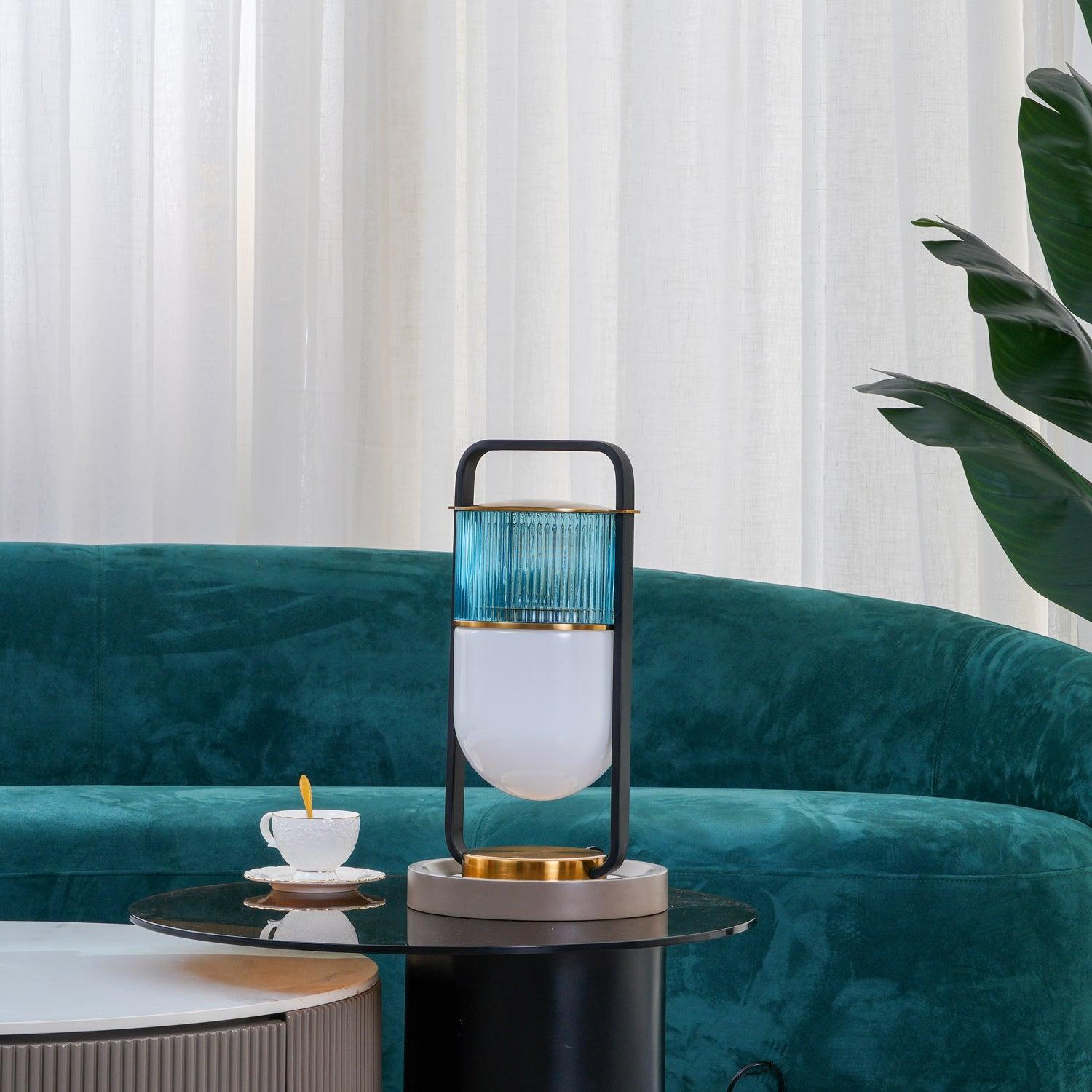 Xi Contemporary Glass Sphere Bedside Lamp with Metal Base for Bedroom Decor