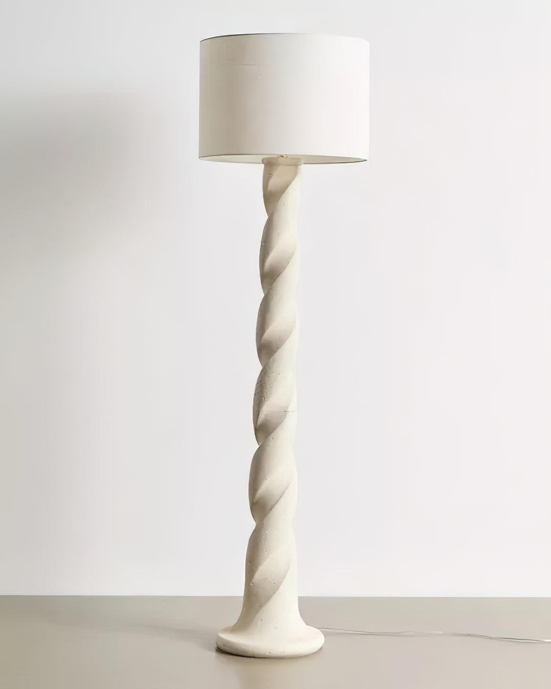 Modern Sculptural Twisted Resin Floor Lamp with White Fabric Drum Shade