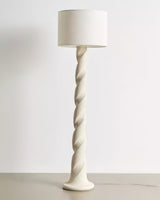 Modern Sculptural Twisted Resin Floor Lamp with White Fabric Drum Shade
