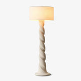 Modern Sculptural Twisted Resin Floor Lamp with White Fabric Drum Shade