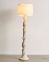 Modern Sculptural Twisted Resin Floor Lamp with White Fabric Drum Shade