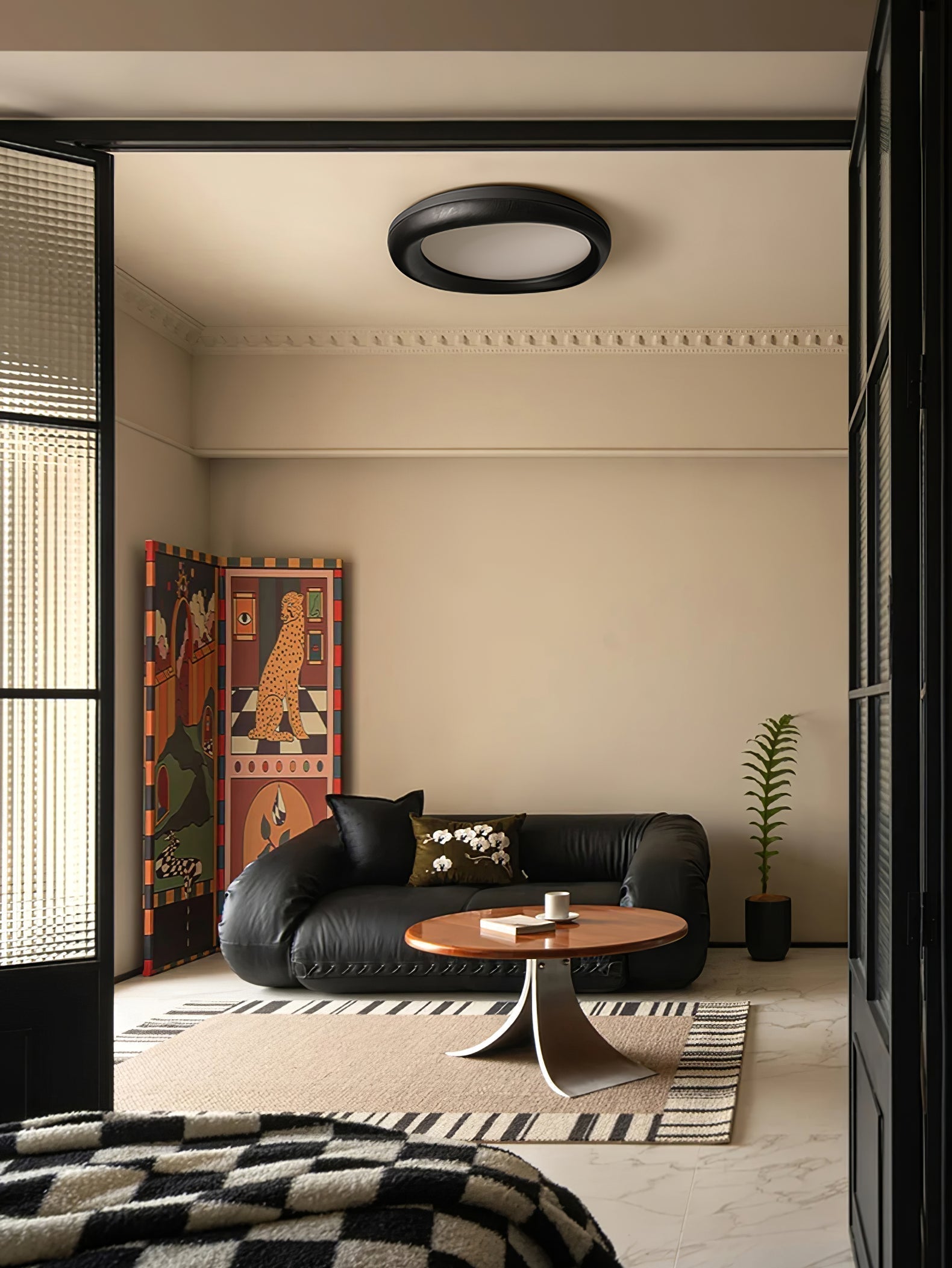 Zenova Modern Minimalist Wood Flush Mount LED Ceiling Light for Living Room