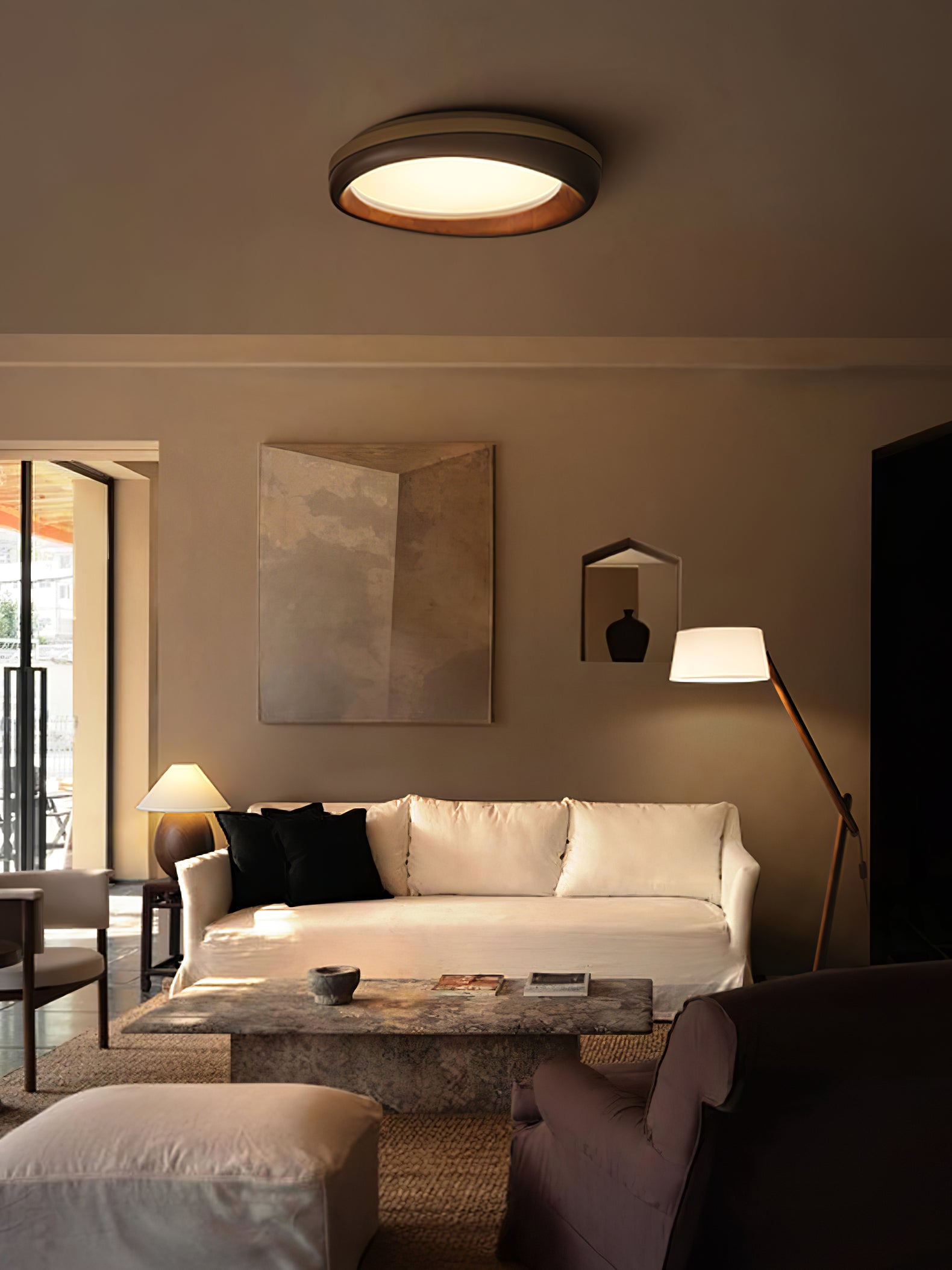Zenova Modern Minimalist Wood Flush Mount LED Ceiling Light for Living Room