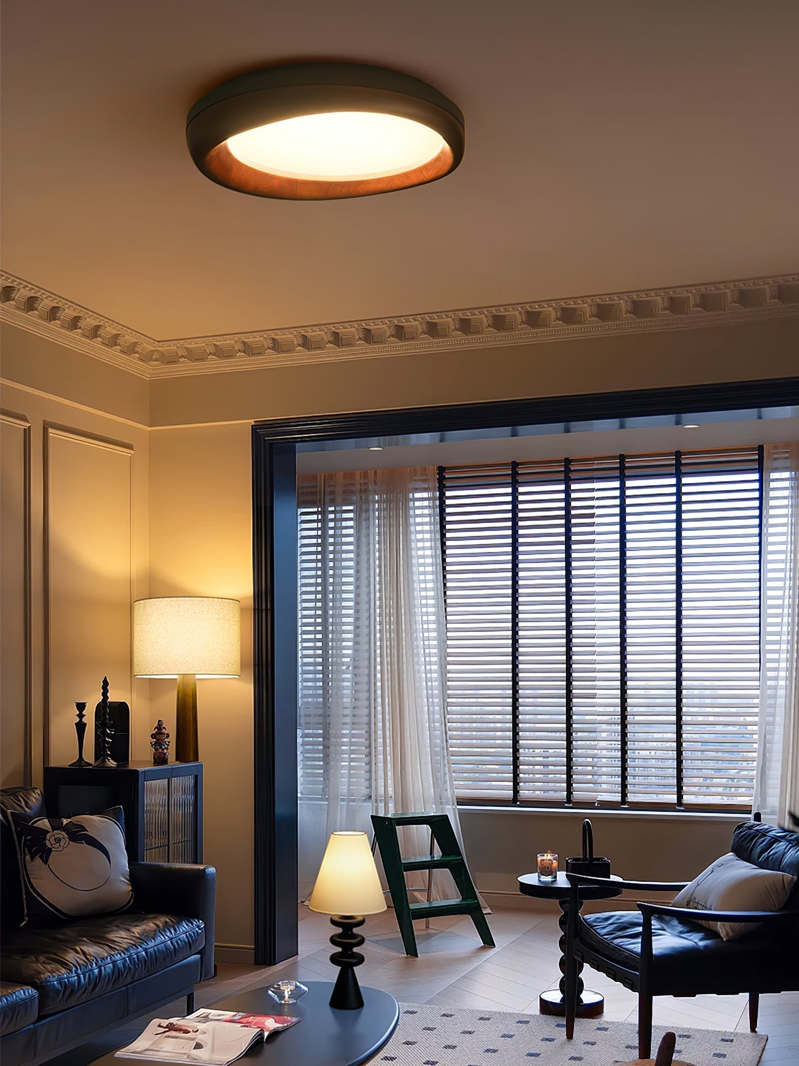 Zenova Modern Minimalist Wood Flush Mount LED Ceiling Light for Living Room