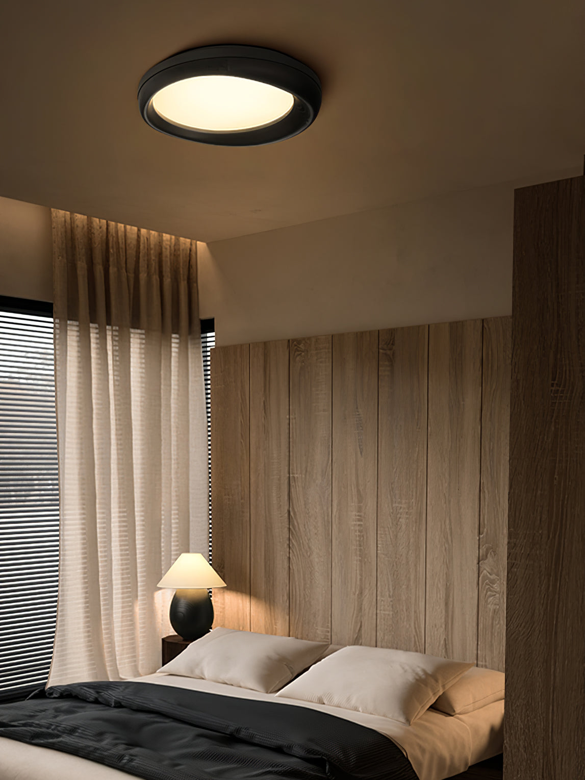 Zenova Modern Minimalist Wood Flush Mount LED Ceiling Light for Living Room