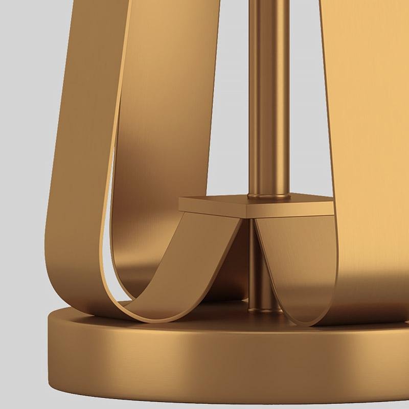 22 Inch Mid Century Modern Brushed Brass Geometric Table Lamp with White Linen Shade