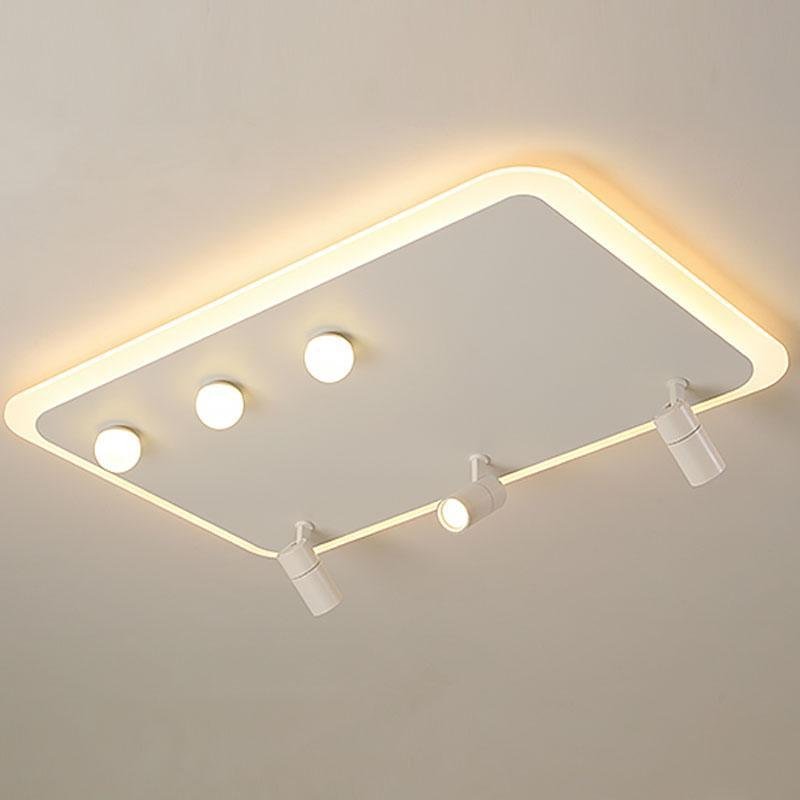 Modern Rectangular Dimmable LED Flush Mount Ceiling Light with Rotatable Spotlights for Living Room