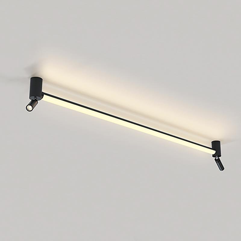 Modern LED Flush Mount Ceiling Light with Dual Rotatable Spotlights and Black Aluminum Frame